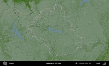 Borne Sulinowo Komünü. Polonya 'nın idari bölgesi renkli bir yükseklik haritasında özetlendi