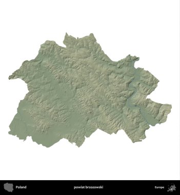 Brzozowski İlçesi. Polonya 'nın idari bölgesi renkli bir yükseklik haritasında beyaza izole edildi