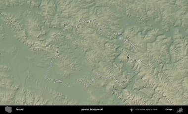 Brzozowski İlçesi. Polonya 'nın idari bölgesi renkli bir yükseklik haritasında özetlendi