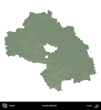 Chelmski İlçesi. Polonya 'nın idari bölgesi renkli bir yükseklik haritasında beyaza izole edildi