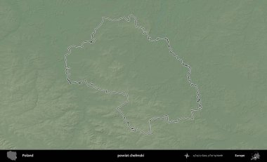 Chelmski İlçesi. Polonya 'nın idari bölgesi renkli bir yükseklik haritasında özetlendi