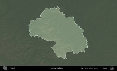 Chelmski İlçesi. Polonya 'nın idari bölgesi koyu renkli bir yükseklik haritasına vurgulandı ve özetlendi