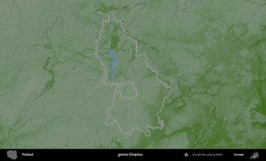 Chojnice Komünü. Polonya 'nın idari bölgesi renkli bir yükseklik haritasında özetlendi