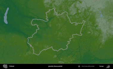 Choszczenski İlçesi. Polonya 'nın idari bölgesi renkli bir yükseklik haritasında özetlendi