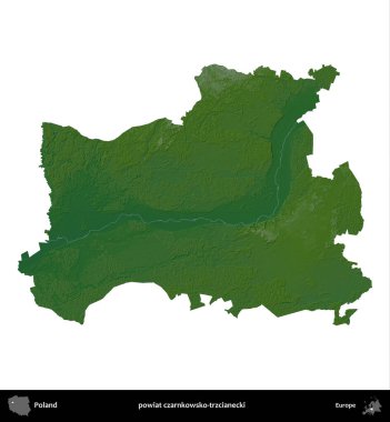 Czarnkowsko-trzcianecki İlçesi. Polonya 'nın idari bölgesi renkli bir yükseklik haritasında beyaza izole edildi