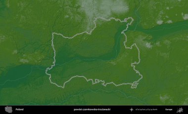 Czarnkowsko-trzcianecki İlçesi. Polonya 'nın idari bölgesi renkli bir yükseklik haritasında özetlendi