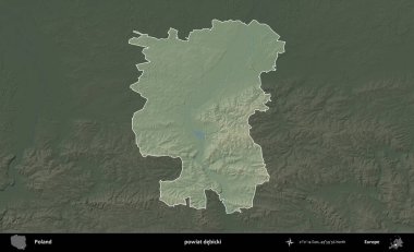 Debicki İlçesi. Polonya 'nın idari bölgesi koyu renkli bir yükseklik haritasına vurgulandı ve özetlendi