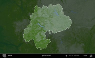 Drawski İlçesi. Polonya 'nın idari bölgesi koyu renkli bir yükseklik haritasına vurgulandı ve özetlendi