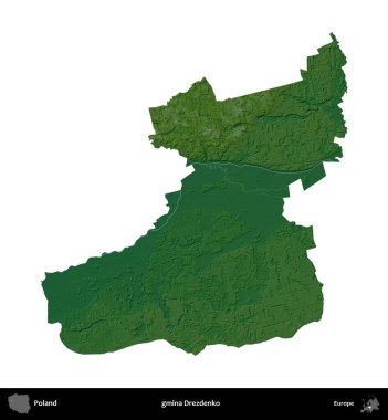 Drezdenko Komünü. Polonya 'nın idari bölgesi renkli bir yükseklik haritasında beyaza izole edildi