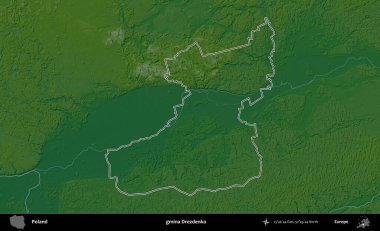 Drezdenko Komünü. Polonya 'nın idari bölgesi renkli bir yükseklik haritasında özetlendi