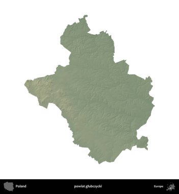 Glubczycki İlçesi. Polonya 'nın idari bölgesi renkli bir yükseklik haritasında beyaza izole edildi
