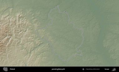 Glubczycki İlçesi. Polonya 'nın idari bölgesi renkli bir yükseklik haritasında özetlendi