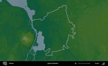Goleniow Komünü. Polonya 'nın idari bölgesi renkli bir yükseklik haritasında özetlendi