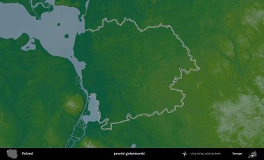 Goleniowski İlçesi. Polonya 'nın idari bölgesi renkli bir yükseklik haritasında özetlendi