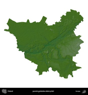 Golubsko-Dobrzynski İlçesi. Polonya 'nın idari bölgesi renkli bir yükseklik haritasında beyaza izole edildi