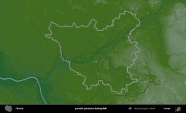 Golubsko-Dobrzynski İlçesi. Polonya 'nın idari bölgesi renkli bir yükseklik haritasında özetlendi