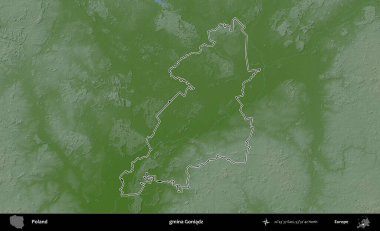 Goniadz Komünü. Polonya 'nın idari bölgesi renkli bir yükseklik haritasında özetlendi