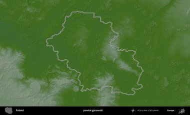 Gorowski İlçesi. Polonya 'nın idari bölgesi renkli bir yükseklik haritasında özetlendi