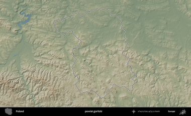 Gorlicki İlçesi. Polonya 'nın idari bölgesi renkli bir yükseklik haritasında özetlendi