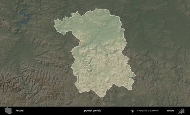 Gorlicki İlçesi. Polonya 'nın idari bölgesi koyu renkli bir yükseklik haritasına vurgulandı ve özetlendi