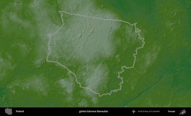 Gorowo Ilaweckie Komünü. Polonya 'nın idari bölgesi renkli bir yükseklik haritasında özetlendi