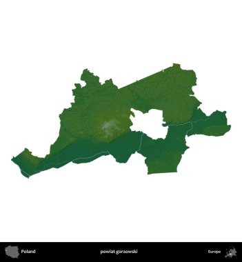Gorzowski İlçesi. Polonya 'nın idari bölgesi renkli bir yükseklik haritasında beyaza izole edildi