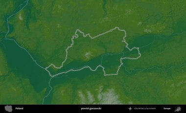 Gorzowski İlçesi. Polonya 'nın idari bölgesi renkli bir yükseklik haritasında özetlendi
