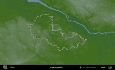 Gostyninski ilçesi. Polonya 'nın idari bölgesi renkli bir yükseklik haritasında özetlendi