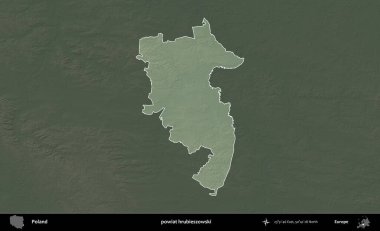 Hrubieszowski İlçesi. Polonya 'nın idari bölgesi koyu renkli bir yükseklik haritasına vurgulandı ve özetlendi