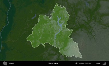 Ilawski İlçesi. Polonya 'nın idari bölgesi koyu renkli bir yükseklik haritasına vurgulandı ve özetlendi