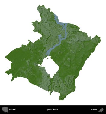 Ilawa Komünü. Polonya 'nın idari bölgesi renkli bir yükseklik haritasında beyaza izole edildi