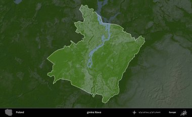 Ilawa Komünü. Polonya 'nın idari bölgesi koyu renkli bir yükseklik haritasına vurgulandı ve özetlendi