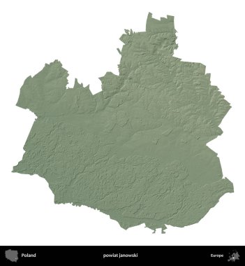 Janowski İlçesi. Polonya 'nın idari bölgesi renkli bir yükseklik haritasında beyaza izole edildi