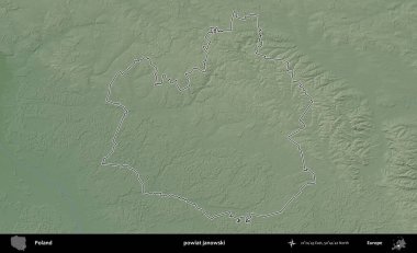 Janowski İlçesi. Polonya 'nın idari bölgesi renkli bir yükseklik haritasında özetlendi