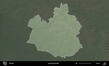Janowski İlçesi. Polonya 'nın idari bölgesi koyu renkli bir yükseklik haritasına vurgulandı ve özetlendi
