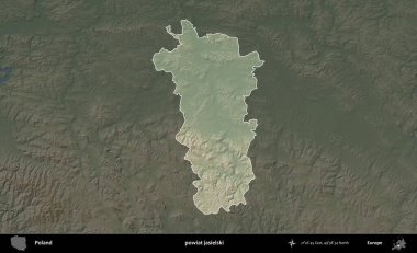 Jasielski İlçesi. Polonya 'nın idari bölgesi koyu renkli bir yükseklik haritasına vurgulandı ve özetlendi