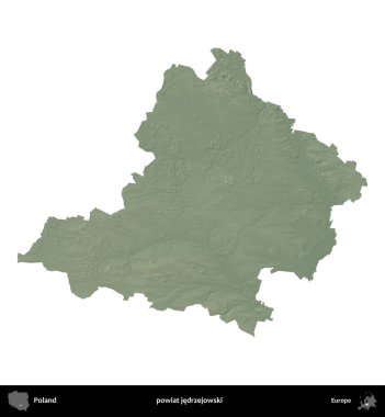 Jedrzejowski İlçesi. Polonya 'nın idari bölgesi renkli bir yükseklik haritasında beyaza izole edildi