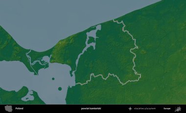 Kamienski İlçesi. Polonya 'nın idari bölgesi renkli bir yükseklik haritasında özetlendi