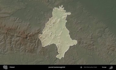 Kamiennogorski İlçesi. Polonya 'nın idari bölgesi koyu renkli bir yükseklik haritasına vurgulandı ve özetlendi