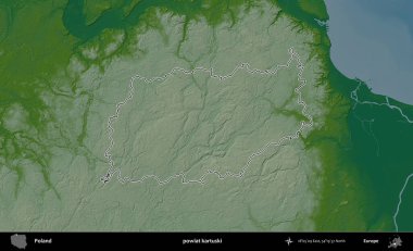 Kartuski ilçesi. Polonya 'nın idari bölgesi renkli bir yükseklik haritasında özetlendi