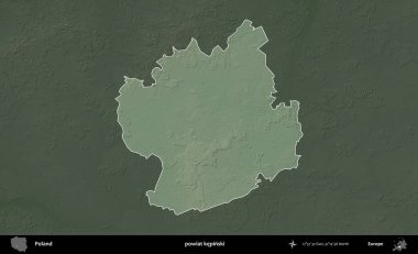 Kepinski İlçesi. Polonya 'nın idari bölgesi koyu renkli bir yükseklik haritasına vurgulandı ve özetlendi