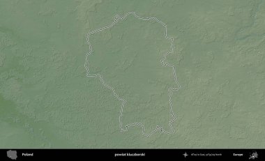 Kluczborski İlçesi. Polonya 'nın idari bölgesi renkli bir yükseklik haritasında özetlendi