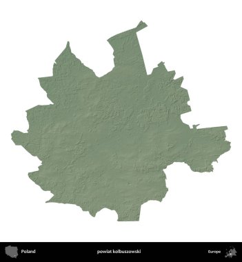 Kolbuszowski İlçesi. Polonya 'nın idari bölgesi renkli bir yükseklik haritasında beyaza izole edildi