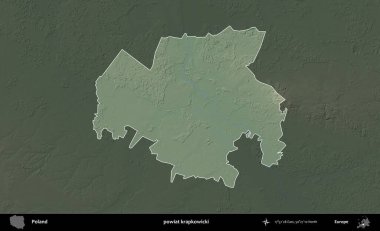 Krapkowicki İlçesi. Polonya 'nın idari bölgesi koyu renkli bir yükseklik haritasına vurgulandı ve özetlendi