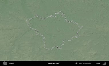 Leczynski İlçesi. Polonya 'nın idari bölgesi renkli bir yükseklik haritasında özetlendi