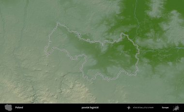 Legnicki İlçesi. Polonya 'nın idari bölgesi renkli bir yükseklik haritasında özetlendi