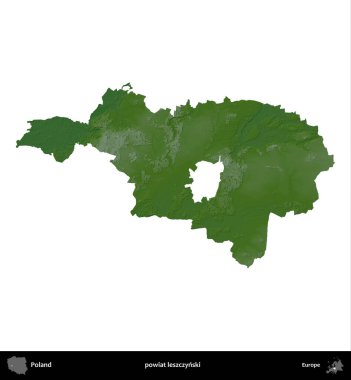 Leszczynski İlçesi. Polonya 'nın idari bölgesi renkli bir yükseklik haritasında beyaza izole edildi