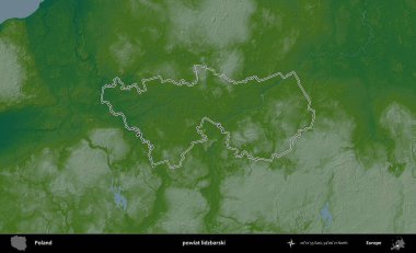 Lidzbarski İlçesi. Polonya 'nın idari bölgesi renkli bir yükseklik haritasında özetlendi