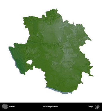 Lipnowski İlçesi. Polonya 'nın idari bölgesi renkli bir yükseklik haritasında beyaza izole edildi