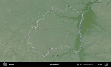 Lipski İlçesi. Polonya 'nın idari bölgesi renkli bir yükseklik haritasında özetlendi